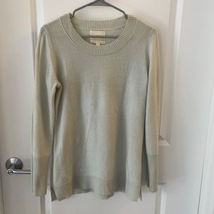 100% Cashmere, pale blue long-sleeve sweater.